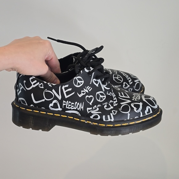 Dr. Martens Shoes - Dr.Martens 1461 Script Peace Love Freedom Black Oxford Shoes